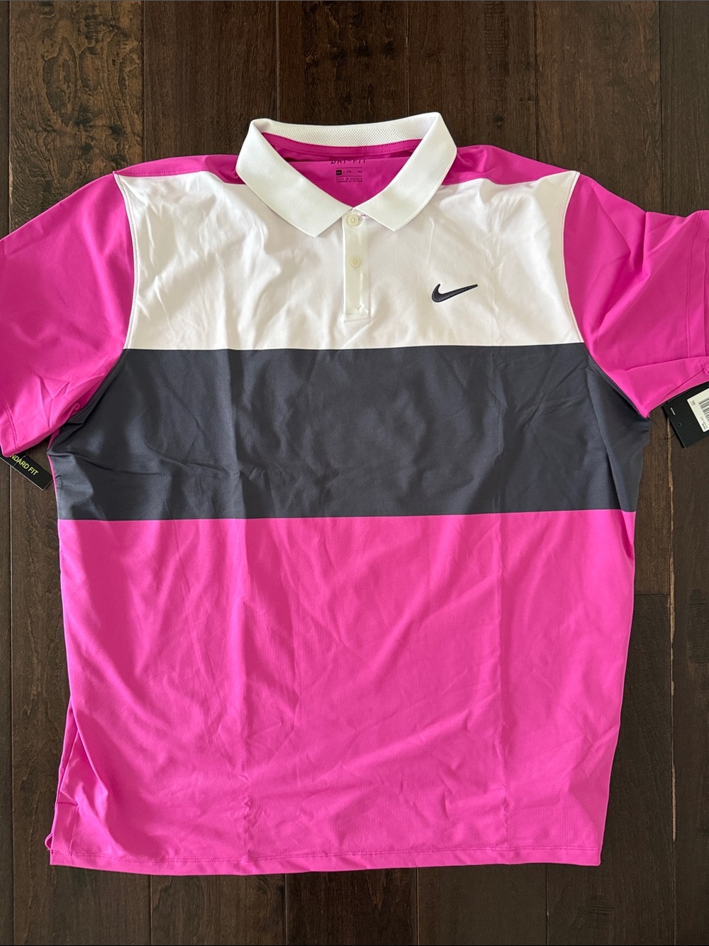NWT Nike Men’s Polo Golf Shirt — White, Pink & Gray Panels